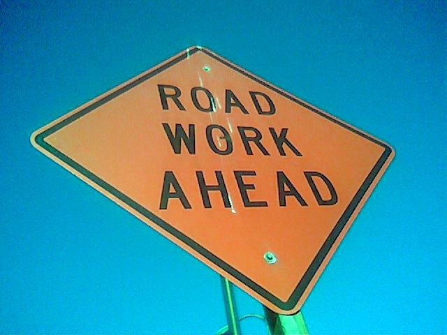 detour road sign. road work
